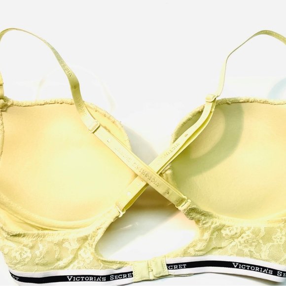 Retro Victoria's Secret Multiway Push Up Bra Neon Yellow Lace Logo Strap 34B - Picture 2 of 6